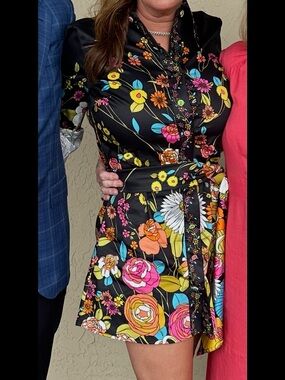 Meghan Fabulous Floral Multicolor Satin Dress - Small